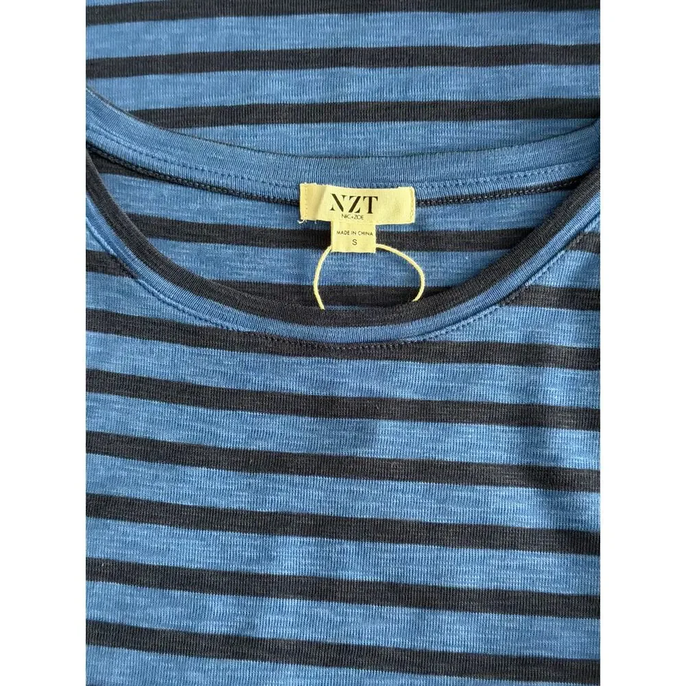 NZT Nic+Zoe Crew Neck T-Shirt Stripe Short Sleeve Blue Women's Small NEW